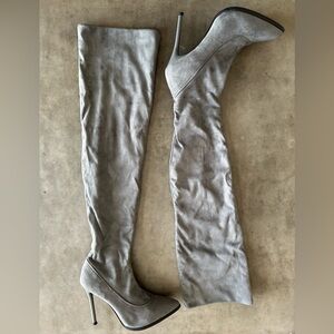 NEW Elegant Gray suede Women's over the knee stiletto Boots 35.5.